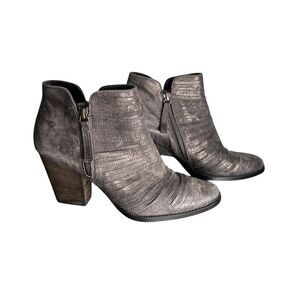 PAUL GREEN Malibu Sliced Zip Bootie‎ Size 8.5 Smoke Brush Metallic Leather